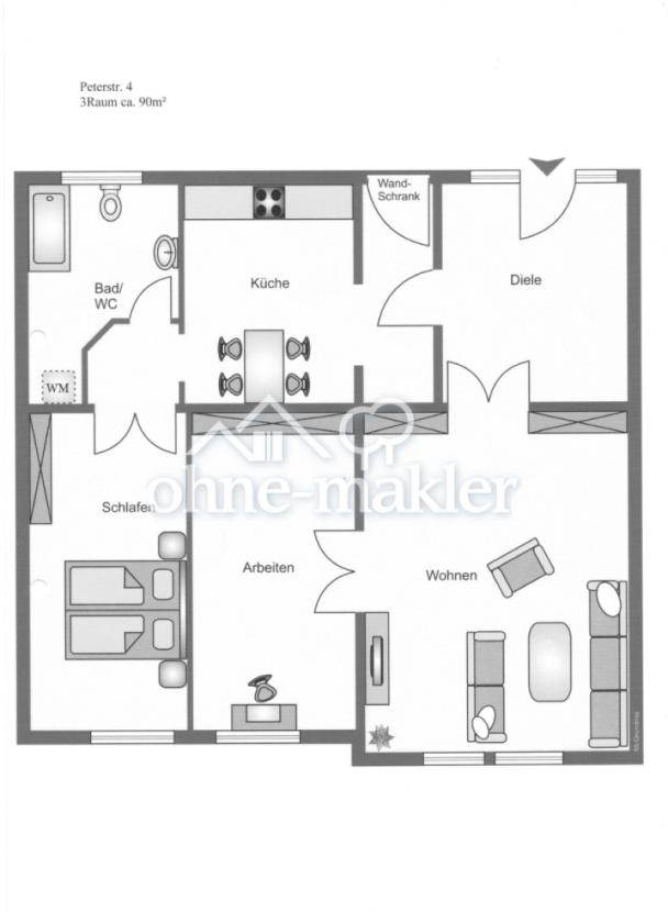 Grundriss 3 Zimmer Wohnung 