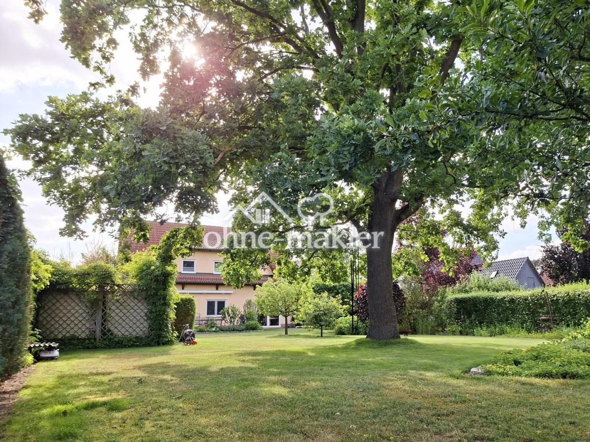 Blick aus dem Garten zum Haus