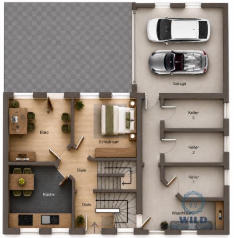 Grundriss-Maisonette-Keller - kein Maßstab