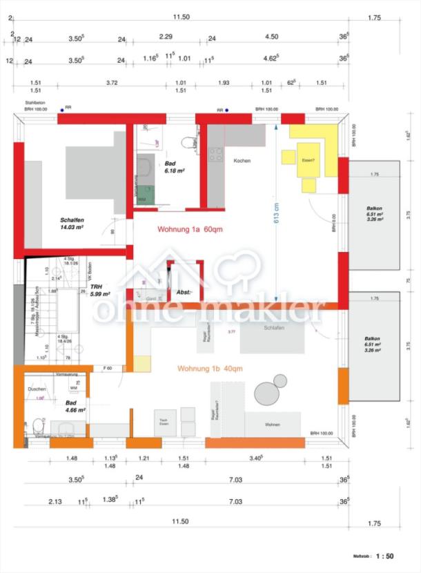 Grundriss 40 qm orange