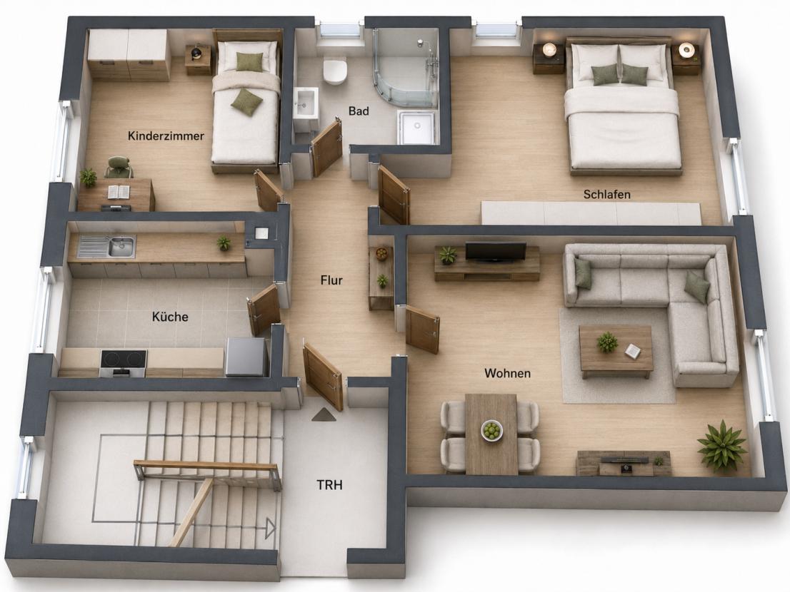 3 Zimmer Wohnung KI generiert