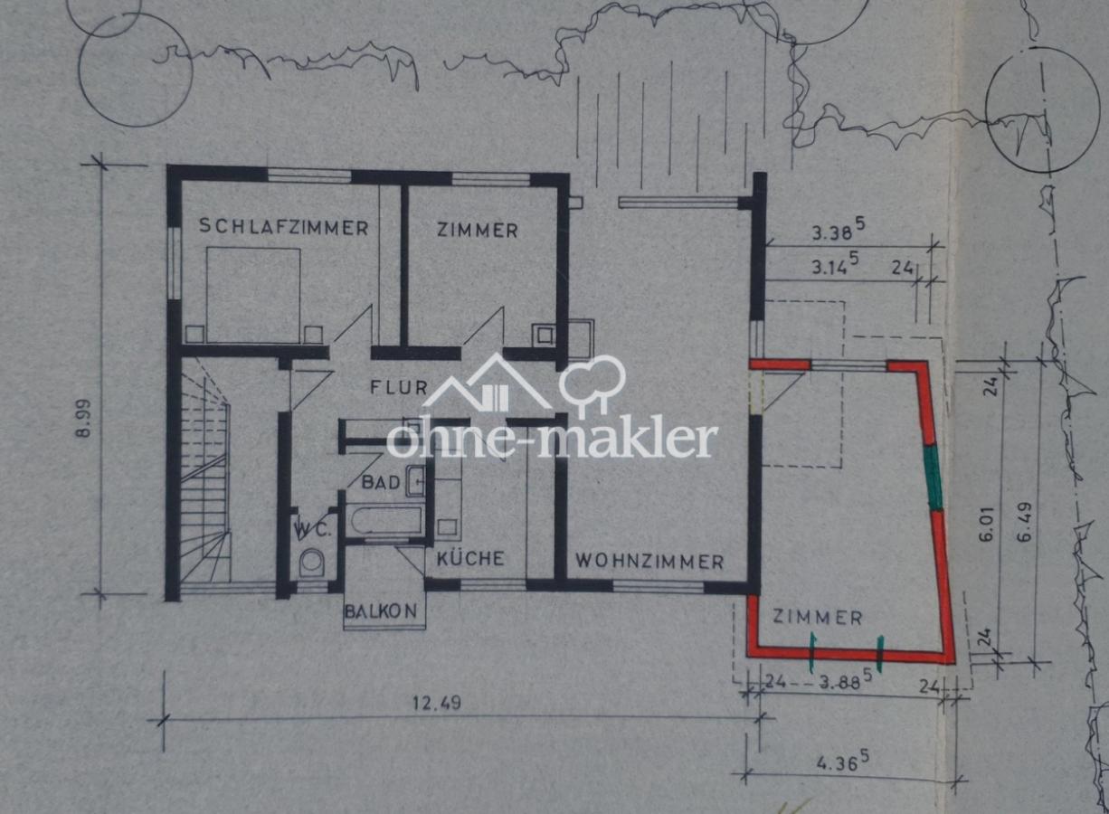 1OG Grundriss 1980 mit Anbau