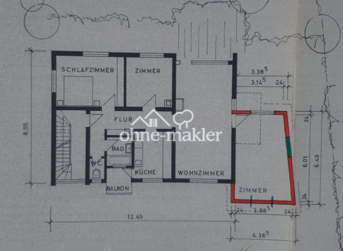 1OG Grundriss 1980 mit Anbau