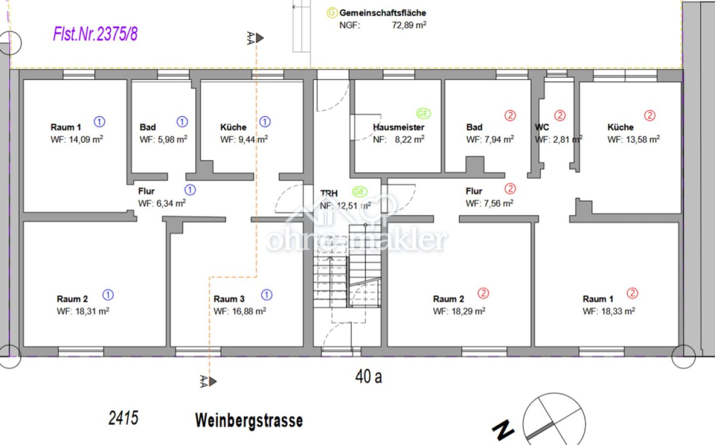 Grundriss, Whg 2, EG rechts