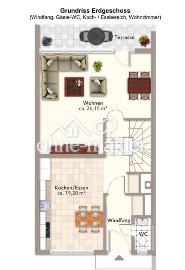 EG: Küche und Wohnzimmer