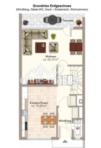 EG: Küche und Wohnzimmer