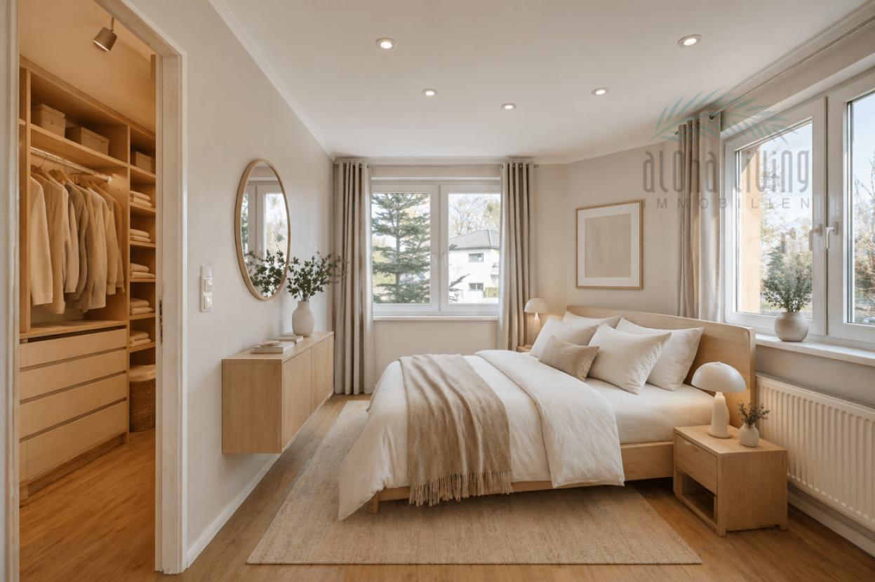 Visualisierung Schlafzimmer 1 mit Ankleide (EG)