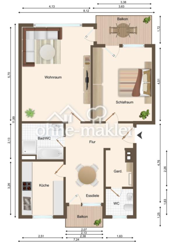 2,5 Zimmer, Grundriß