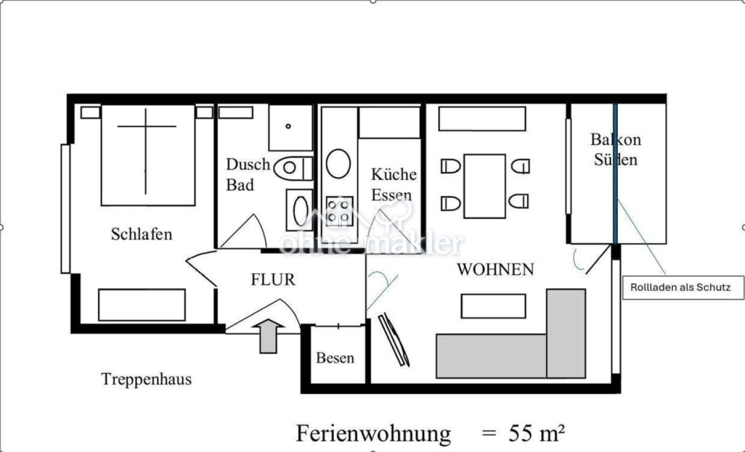 Die Wohnfläche beträgt 51 m²