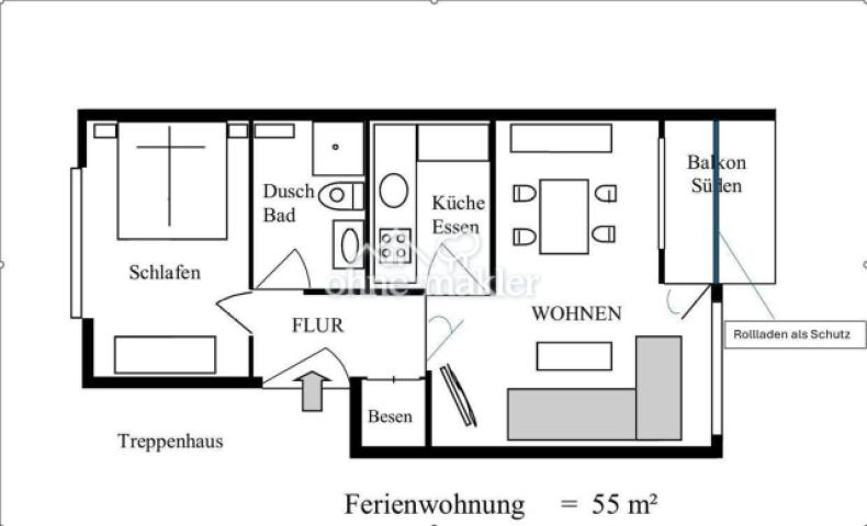 Die Wohnfläche beträgt 51 m²