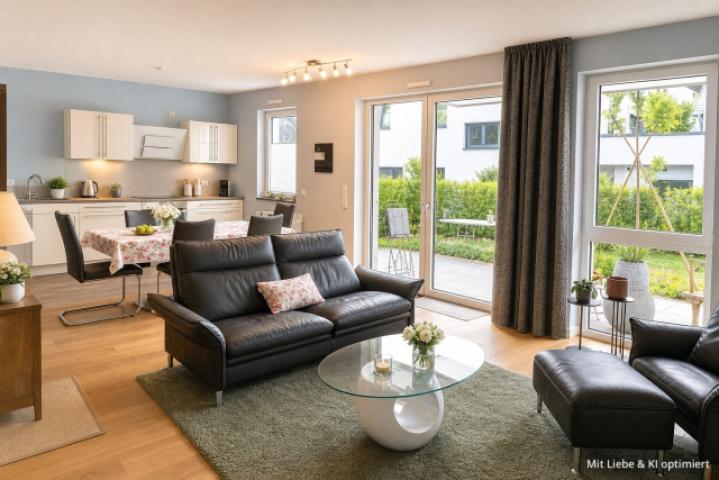 Ansicht offener Wohn-/Essbereich mit Zugang zur Terrasse