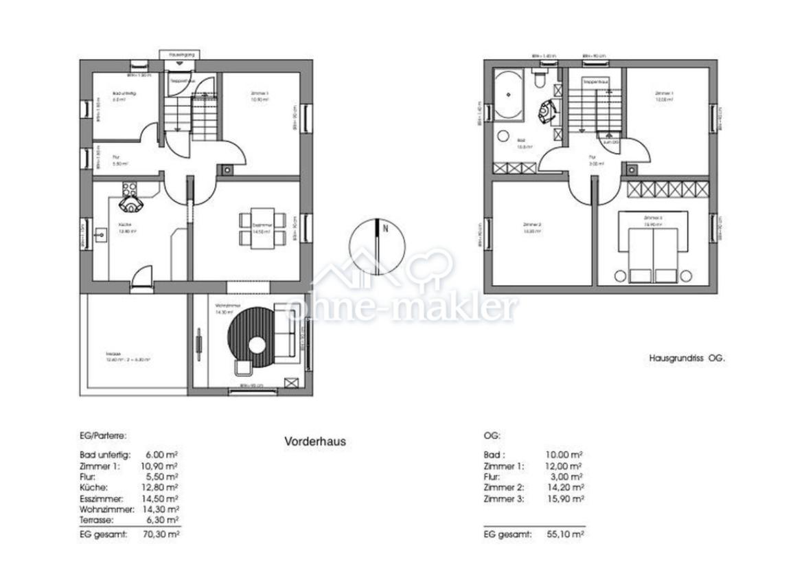 Vorderhaus Grundriss EG, OG