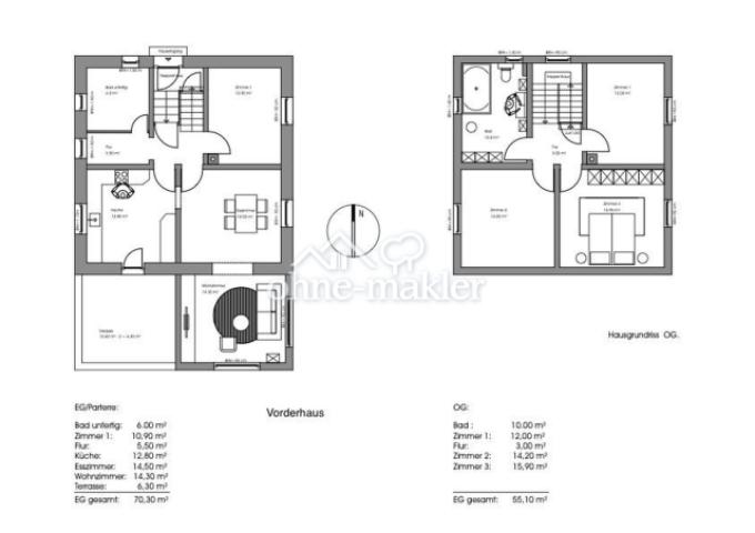 Vorderhaus Grundriss EG, OG