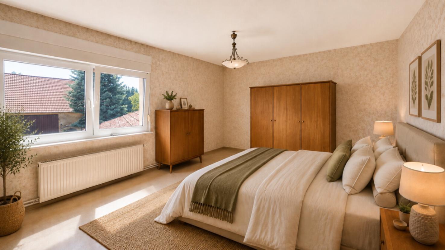 Schlafzimmer 3 virtuell möbliert zur Veranschaulichung