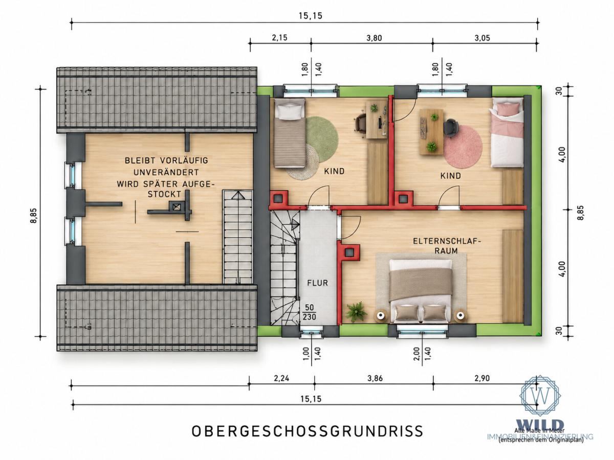 Obergeschoss (Grundrisse stammen von 1956 und können vom aktuellen Zustand abweichen) 