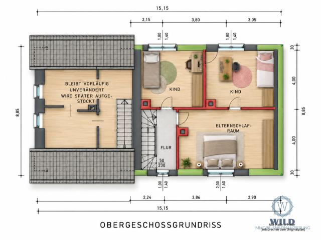 Obergeschoss (Grundrisse stammen von 1956 und können vom aktuellen Zustand abweichen) 
