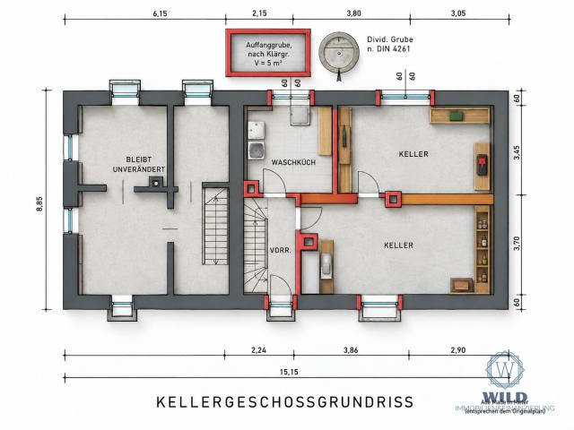 Keller  (Grundrisse stammen von 1956 und können vom aktuellen Zustand abweichen)
