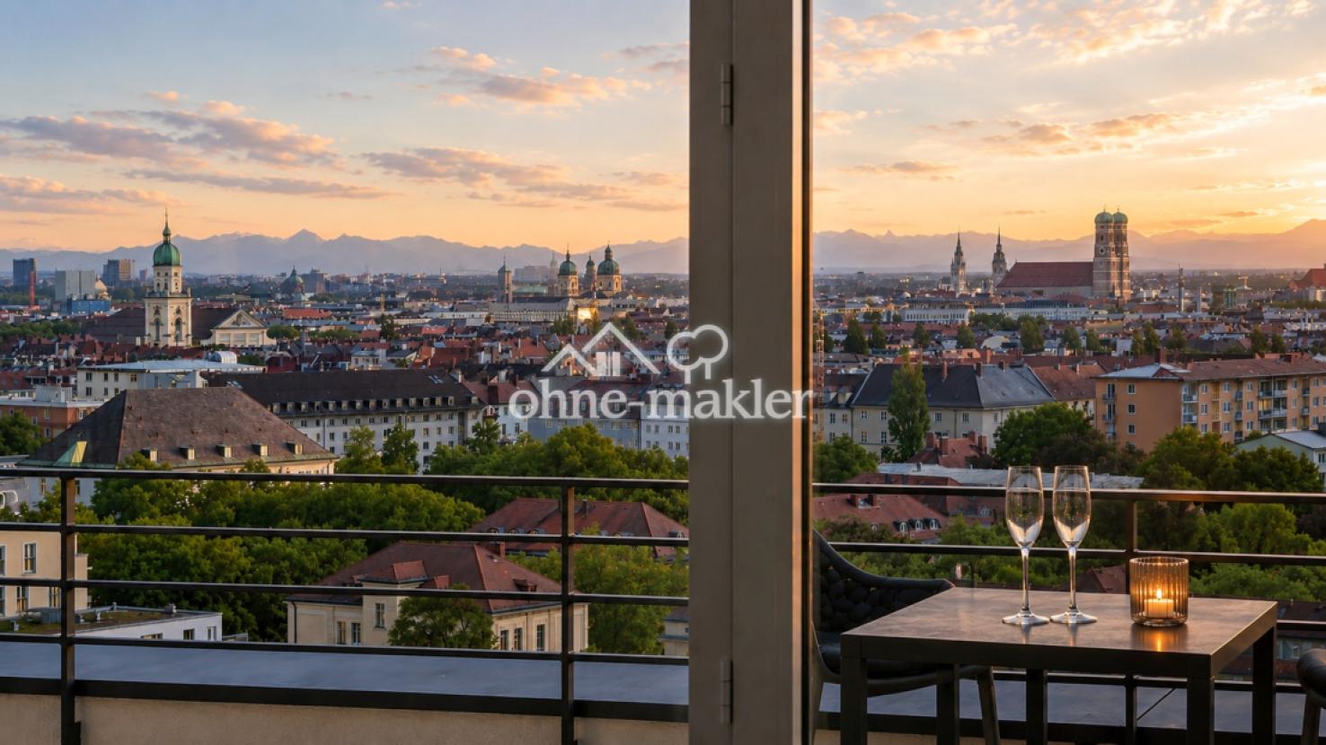 Münchner Skyline trifft Alpen