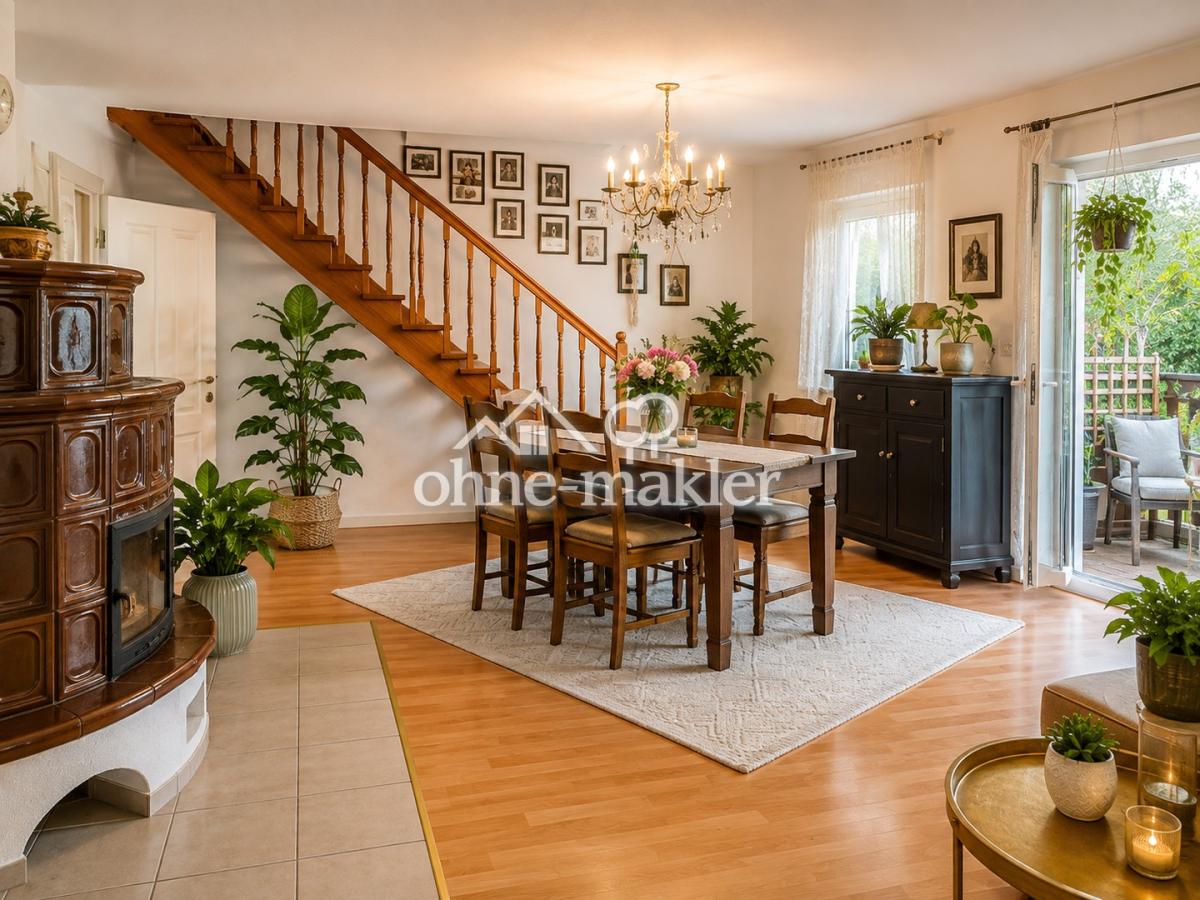 Großes Wohnzimmer mit Ofen