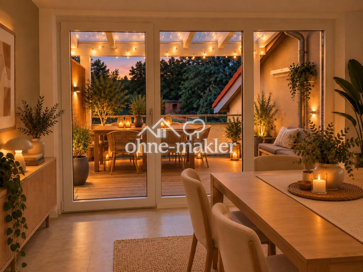 Essen mit Blick auf den Balkon