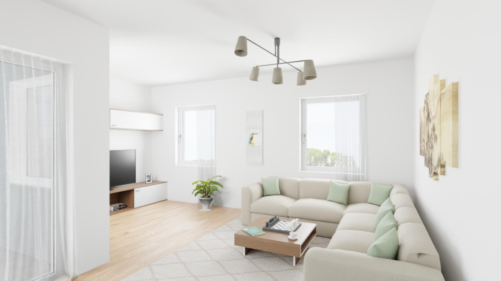 Wohnbereich Virtuell bearbeitet (KI-generiert) - Wohnung wird unmöbliert übergeben