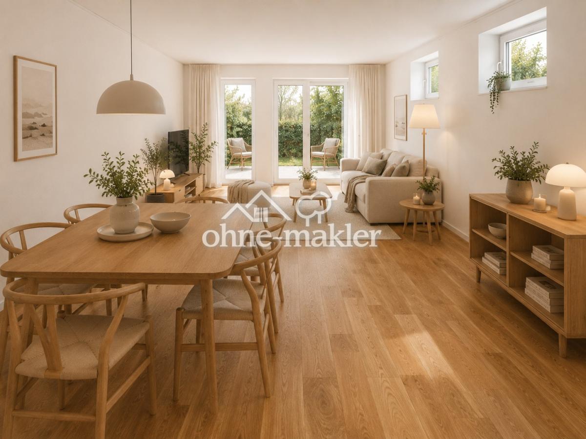 Wohn-Esszimmer mit Gartenblick