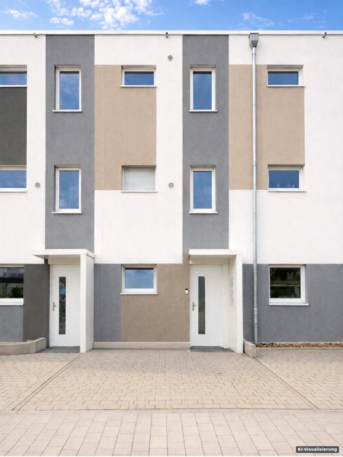 KI-Visualisierung – Hauseingang mit Stellplatz