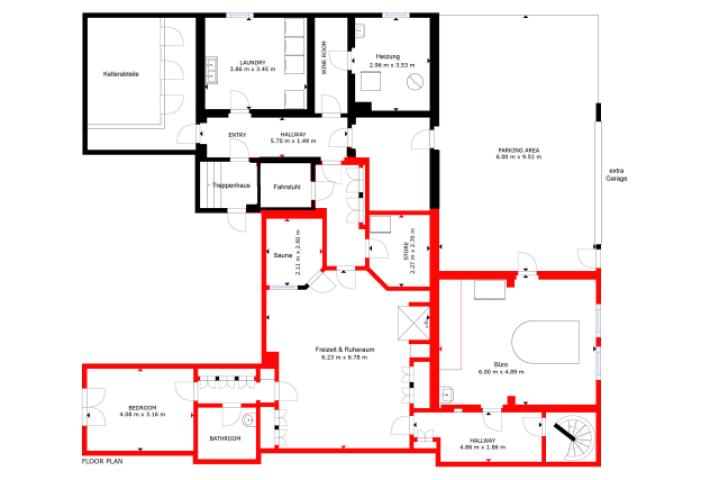 Grundriss Souterrain – eigener Bereich, ca. 125 m² Nutzfläche