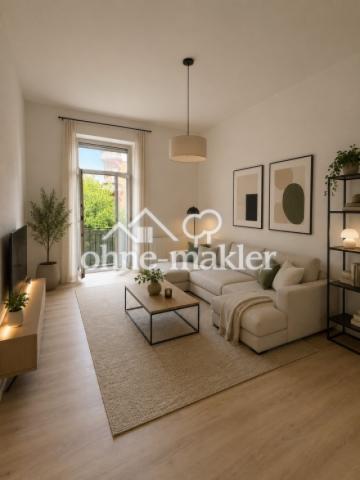 Wohnzimmer mit Balkon KI