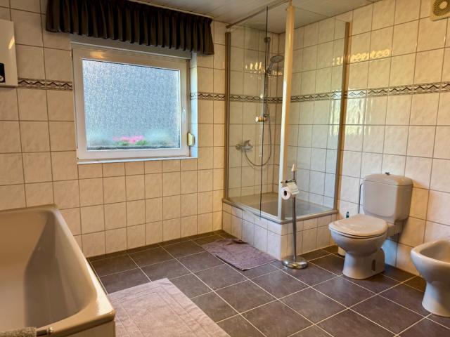 Badezimmer mit Tageslicht, Badewanne und Bidet