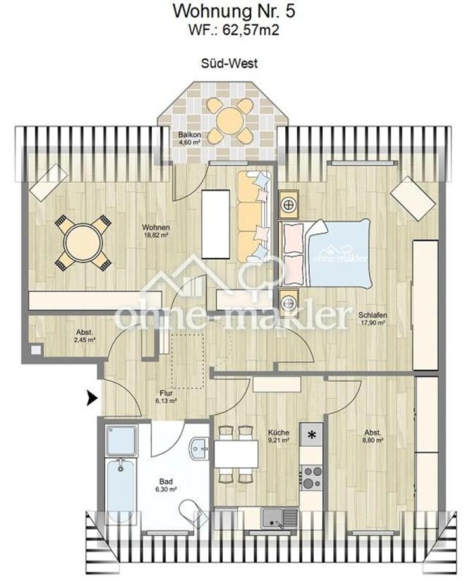 Wohnung Nr. 5, WF.: 62,57m2