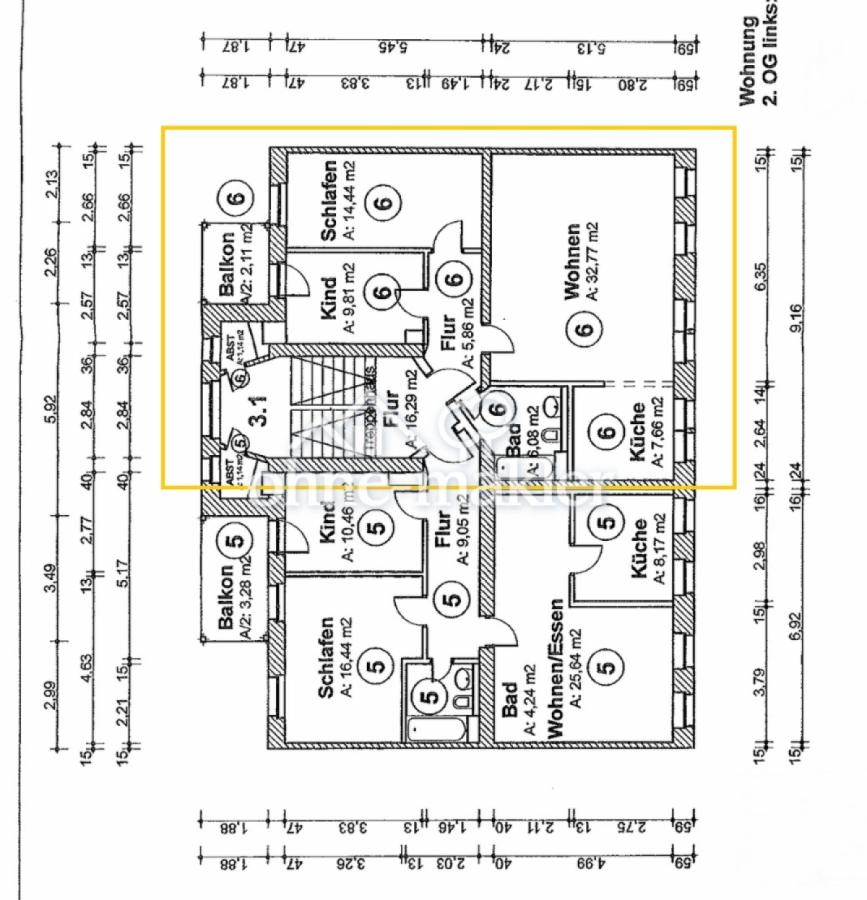 Bemaßter Grundriss der Wohnung