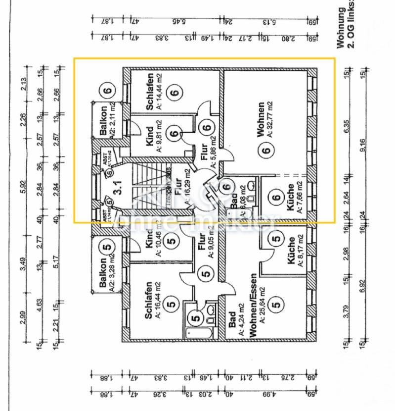 Bemaßter Grundriss der Wohnung