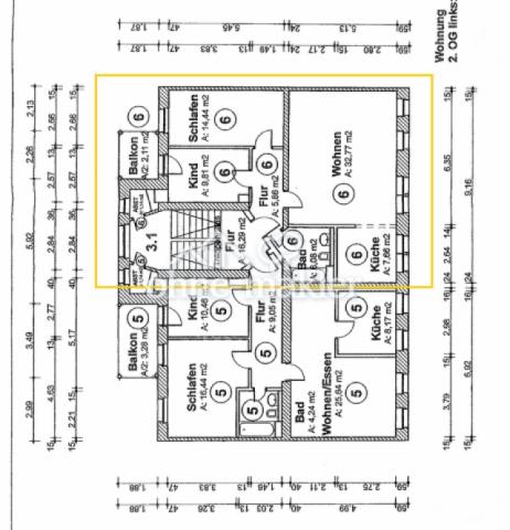 Bemaßter Grundriss der Wohnung