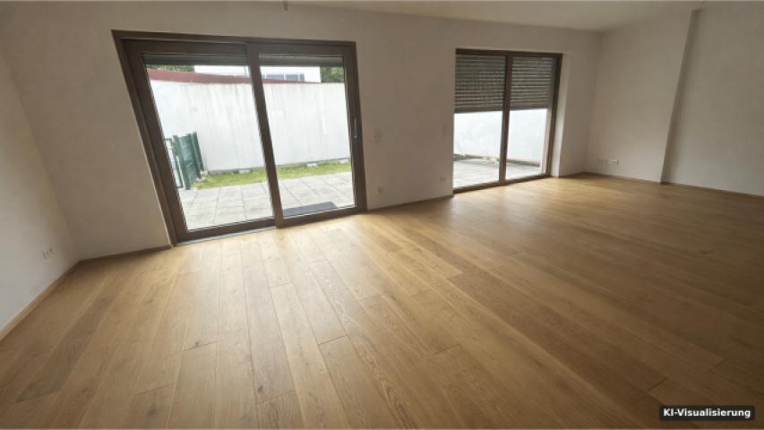 KI-Visualisierung – Wohnzimmer m. Terrasse