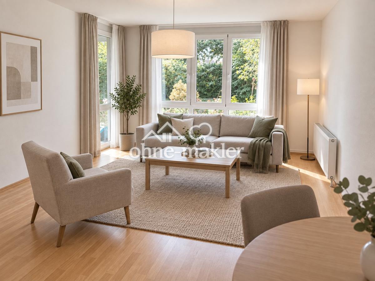 KI Wohnzimmer Gartensicht