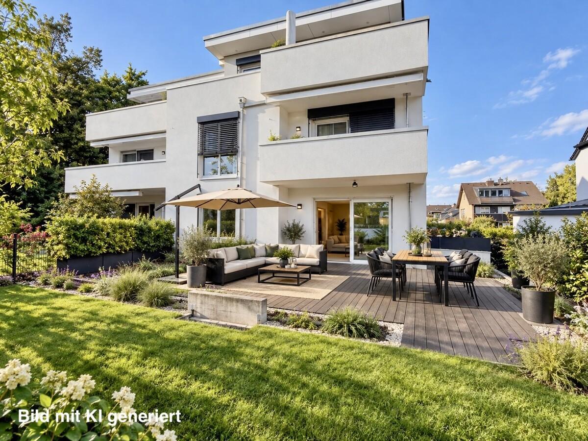Einrichtungsbeispiele mit KI erstellt Terrassenansicht