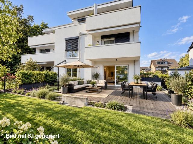 Einrichtungsbeispiele mit KI erstellt Terrassenansicht