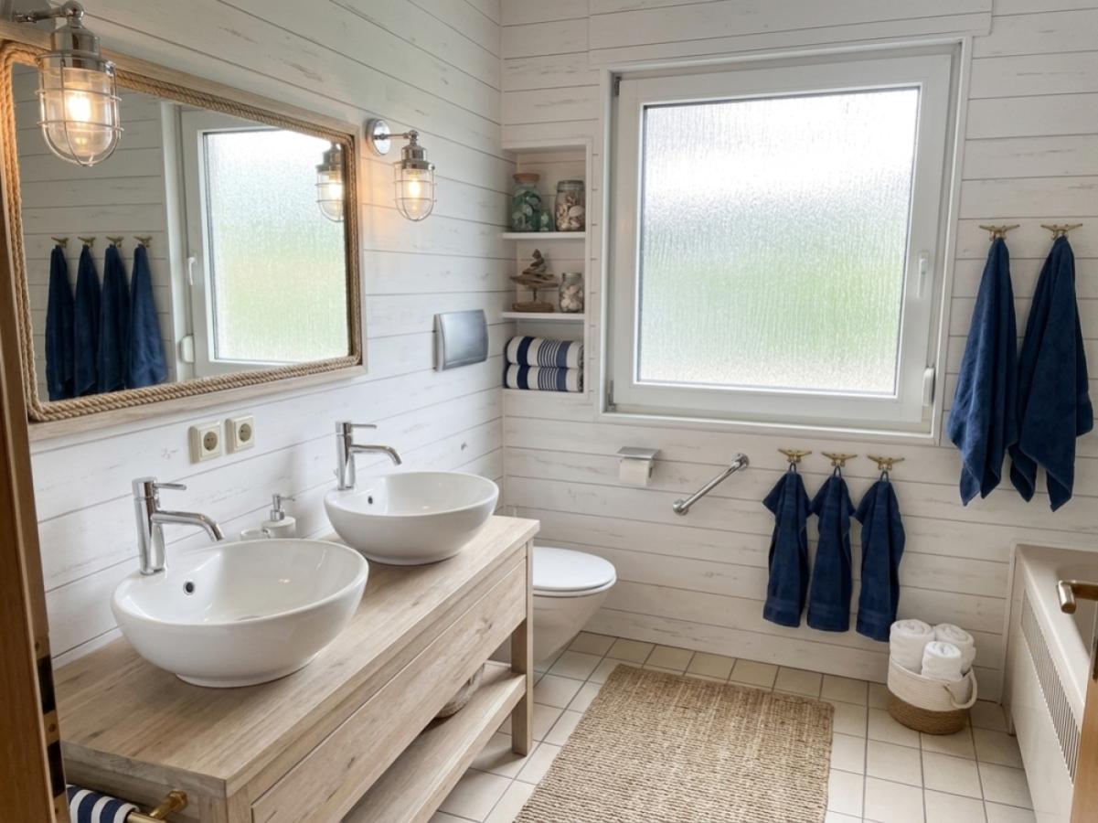 Badezimmer mit Dusche und Badewanne - KI-generiert