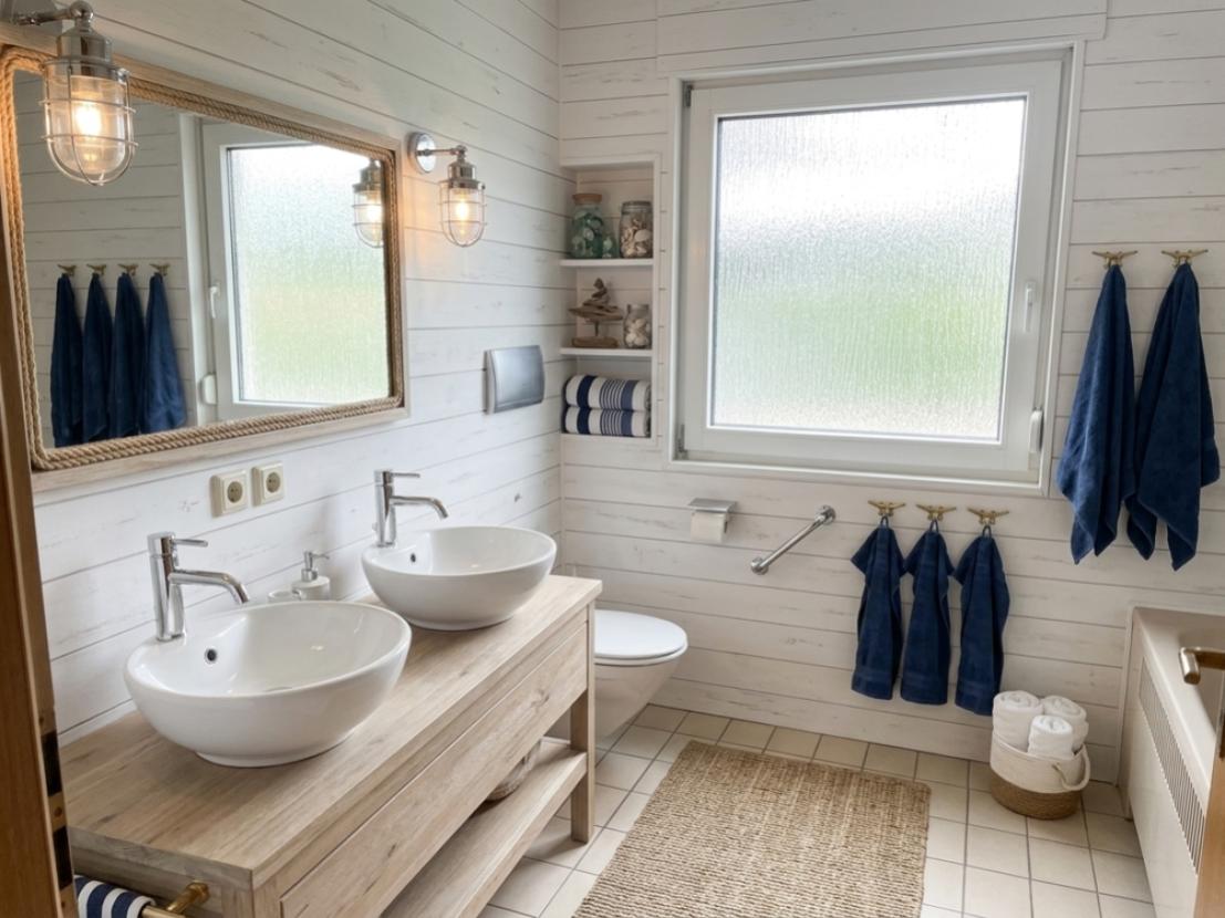 Badezimmer mit Dusche und Badewanne - KI-generiert