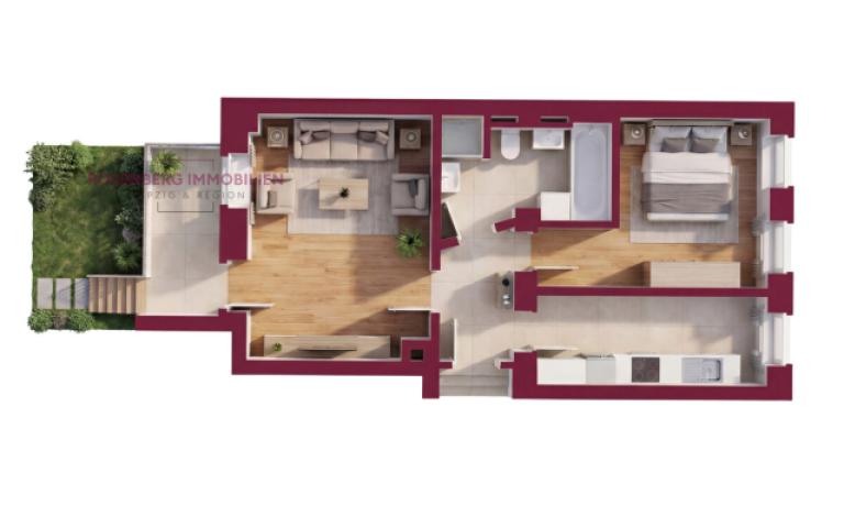 Möblierte 2-Zimmer-Wohnung mit Garten in Leipzig-Mockau zu vermieten_Grundriss