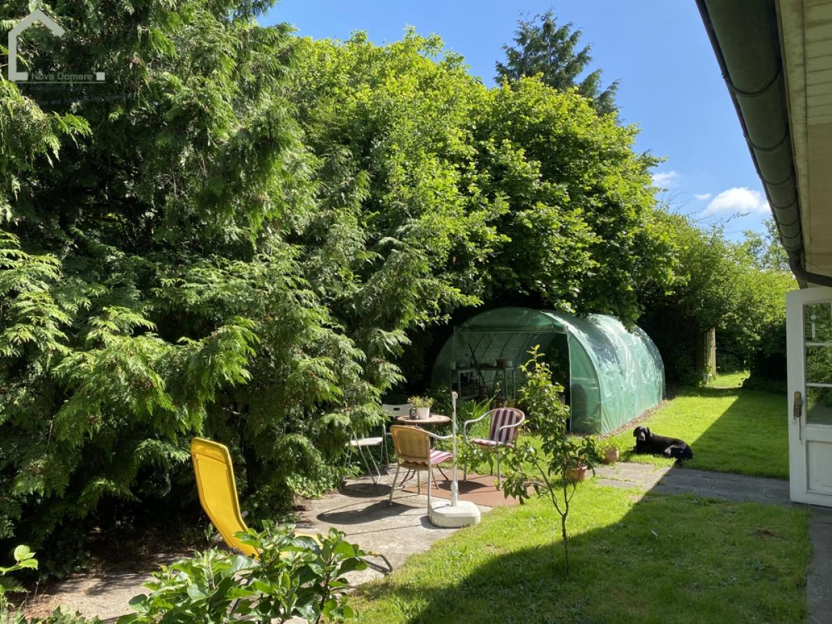 Ansicht Garten mit Gewächshaus