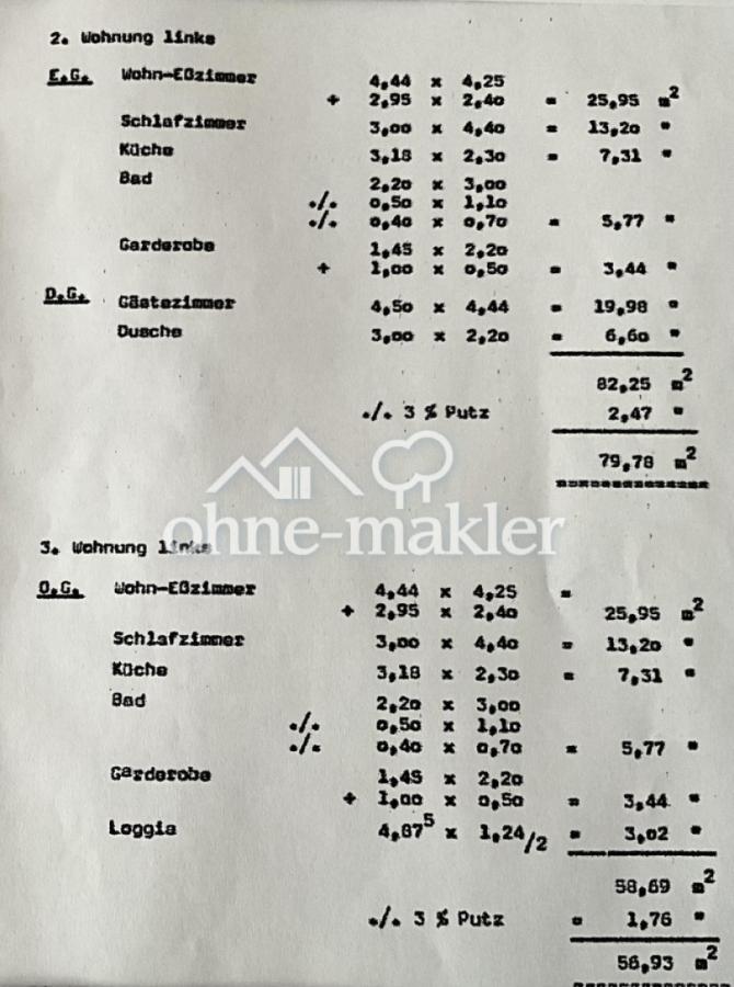 Aufteilung der Wohnungen in qm