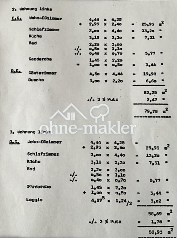 Aufteilung der Wohnungen in qm