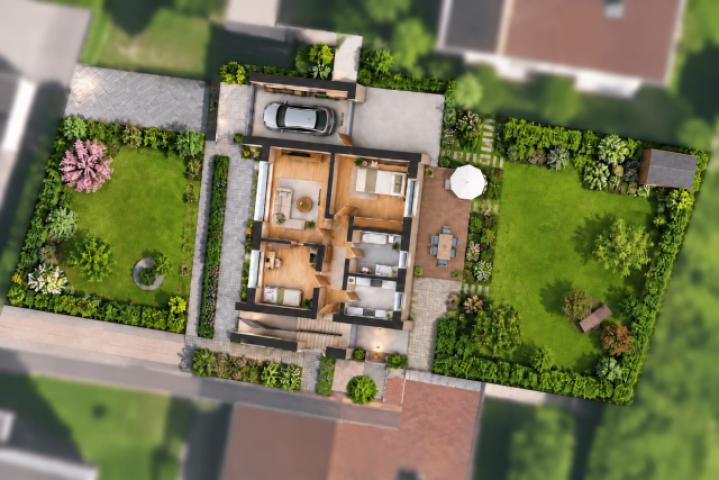 Grundriss EG mit Garten  KI generiert