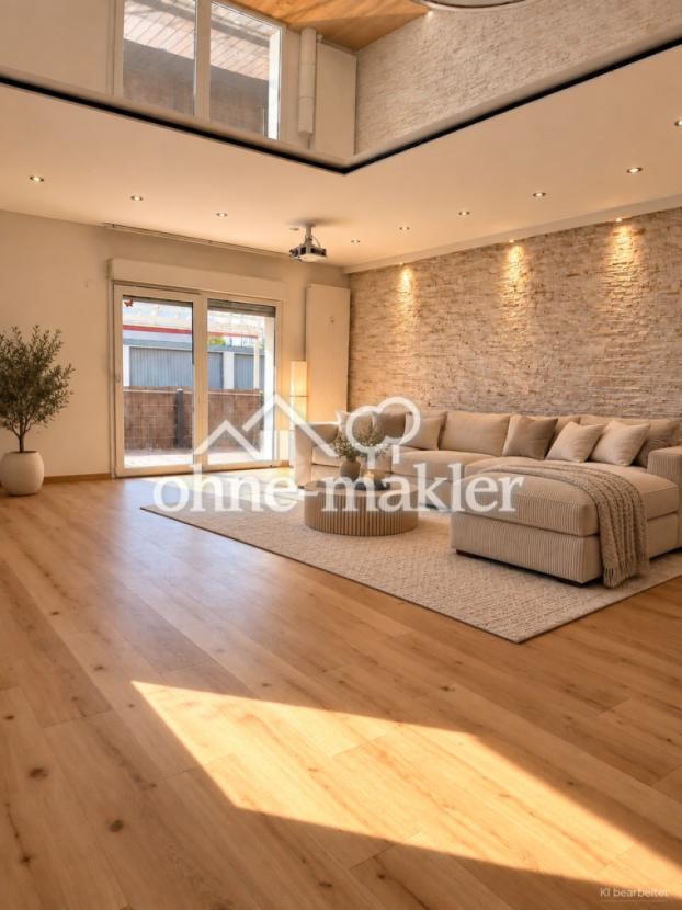 Wohnzimmer Steinwand mit Möbel