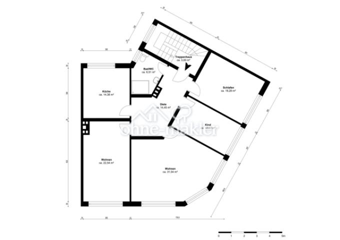 Grundriss mit Quadratmetern