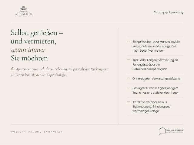 Die Nutzung & Vermietung 