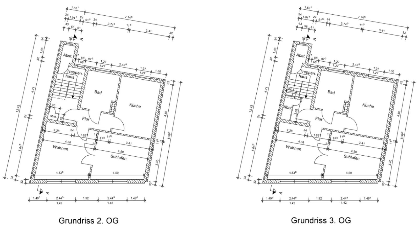 Grundriss Skizze 2. OG & 3. OG