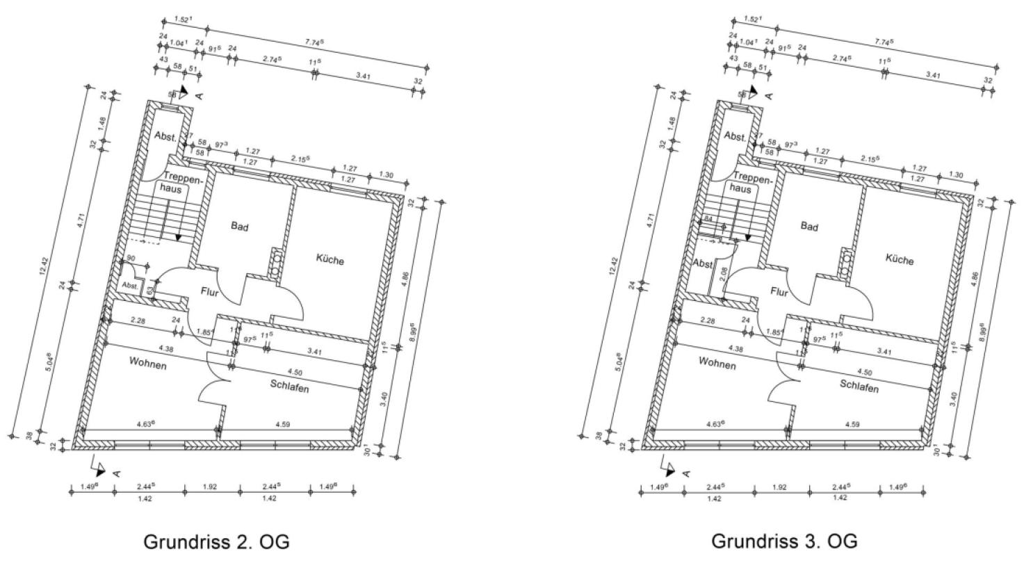 Grundriss Skizze 2. OG & 3. OG